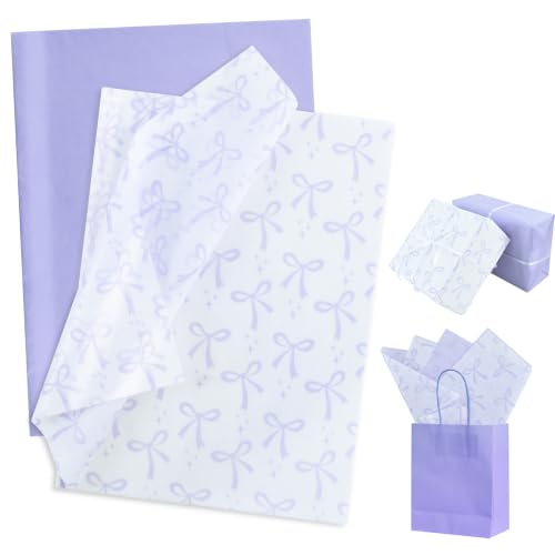 BEISHIDA 60 Sheets Light Purple Bow Tissue Paper for Gift Wrapping