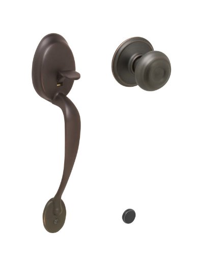 SCHLAGE Plymouth Entry Handleset, Georgian Knob, Aged Bronze