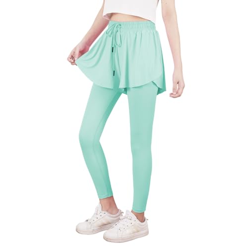 Yoga-Active-Leggings-for-Girls-2-in-1-Preppy-Kids-Flowy-Skorts-Tight-Yoga-Pants-Tennis-Skirted-Leggings-with-Pocket