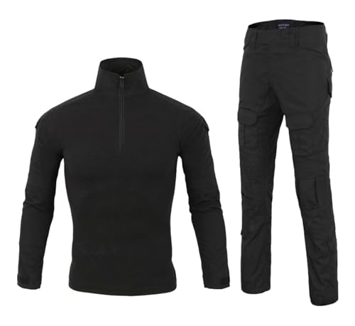 Conjunto de ropa militar de camuflaje para hombre, ropa de camuflaje táctica, uniforme de caza, traje militar de rana, Negro, S