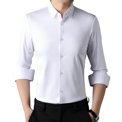 Camisa de botones sin arrugas corte ajustado masculino