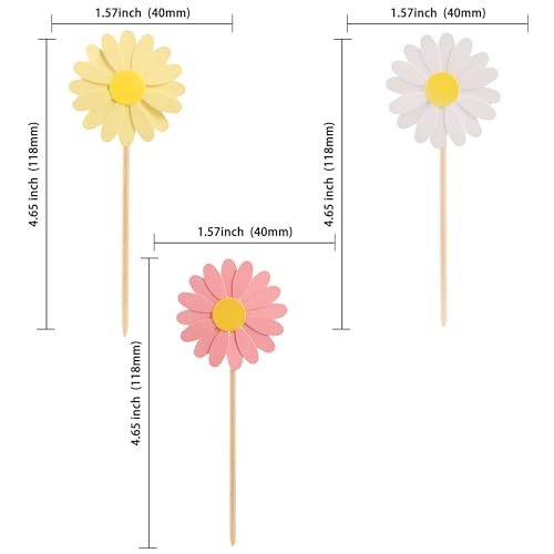 Ephlyn UKEPH0145-MU 24Pcs Daisy Cupcake Toppers Flower Cake Topper Decorations Daisy Cake Decorations Chrysanthemum Cupcake Toppers Spring Daisy Flower Cake Picks thumb #1