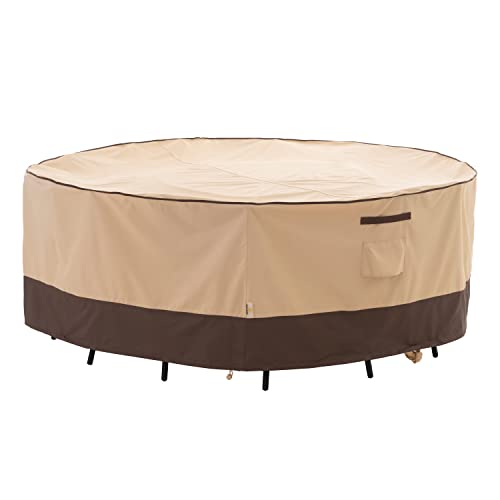F&J Outdoors Patio Furniture Cover Waterproof Outdoor Large Round Table And Chairs Furniture Set Covers, Eco-Friendly Fabric Uv Resistant Fade Resistant, 96" Dia #TOP16
