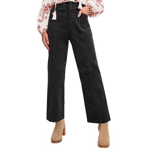Corduroy Pants Women High Waisted Dress Pants Business Casual Trousers Straight Leg Office Work Pant with Pockets