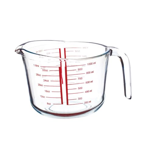 DECOMELODY Vaso Medidor de Vidrio Templado Resistente Cambios Térmicos Taza Transparente con Escala Precisa Diseño Práctico y Boca Ancha para Fácil Limpieza
