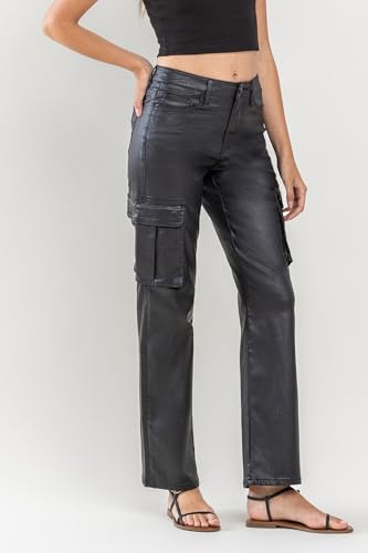 VERVET High Rise Coated Cargo Straight Jeans T60603
