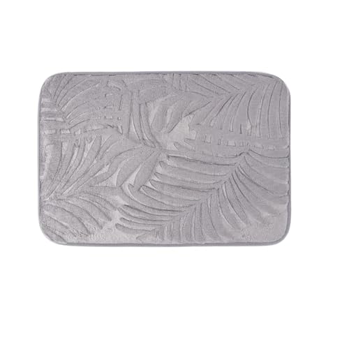 Tapete de baño de espuma viscoelástica de forro polar coral gris claro con absorción de agua, antideslizante y diseño lavable para el suelo del inodoro.