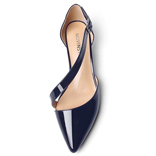 MOVINSTEPS Womens Cute Adjustable Strap Buckle Pointed Toe Dating Patent Kitten Low Heel Pumps Shoes 1.5 Inch3