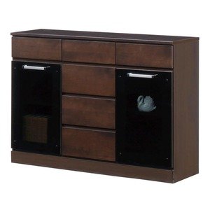 木製キャビネット ダークブラウン 引き出し　棚　サイドボード　ガラス扉 キャビネット ガラス扉収納 木目調 ダークブラウン 木製 幅59 高さ78