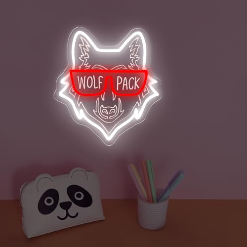 Image of Wolf Pack Family Neon Sign, Wild Animal Birthday Gift, Family Reunion LED Light, Animal Lover Decor, Wolf Lovers Gift, 14.4 inchx13 inch, White+Red