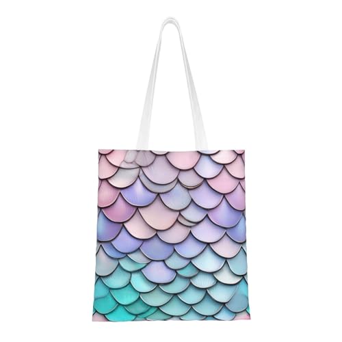 Mermaid Red Purple Aqua Print Polyester Canvas Tote Bag, Shopping Bag With Reinforced Handles, Reusable