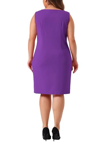 Image of Agnes Orinda Plus Size Sheath Dress for Women Sleeveless Boat Neck Casual Straight Pencil Work Dresses