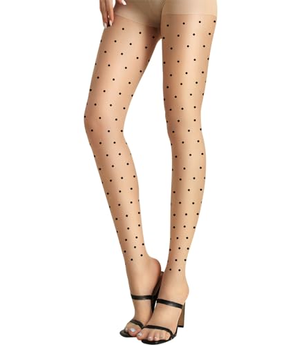 Image of VINICUNCA Women's Polka Dot Tights /Heart Sheer Tights Patterned High Waist Pantyhose