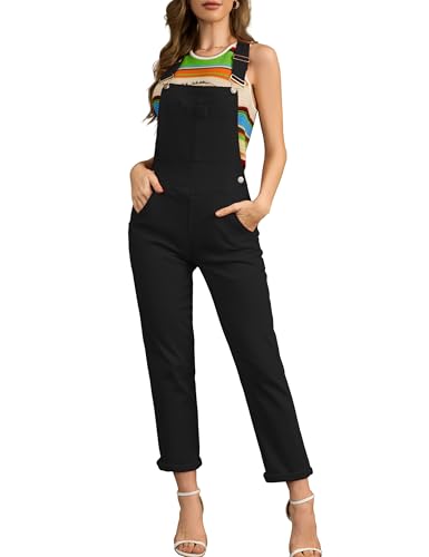 Odefou Bib Overalls for Women Fashion Jean Jumpsuit Adjustable Strap Coveralls(Black,l)