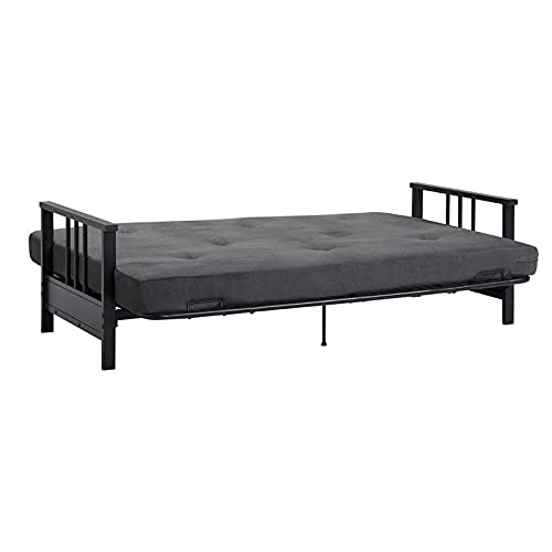 Dhp Harlow Metal Arm Futon, Full Size Black Frame With 6" Microfiber Mattress, Grey #TOP5