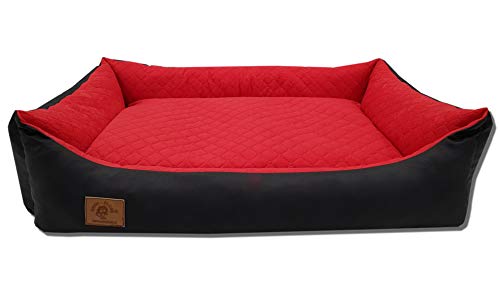 Odolplusz XXL - Hundebett für große Hunde - Hundekissen - Hundesofa mit Wendekissen | Bezug abnehmbar und waschbar [ 100x70cm, Schwarz-Rot ]