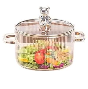 Click Sale Big Size 1200 ML Glass Serving Bowl with Lid Cooking Pot Mixing Bowl with Lid Oven Microwave Safe Casserole Heat Resistant Serveware Mixing Pot Casserole Serving Dish Multicolor (Set of 1)