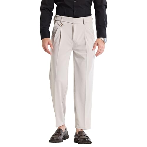 Image of SNITCH Cream Relaxed Fit Korean Ankle Length Trousers