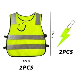 2 Odblaskowe Kamizelki dla Dzieci, 2 Odblaskowe Tagi, Kamizelka Odblaskowa, Ochrona w Nocy, Zielony, 42*47cm