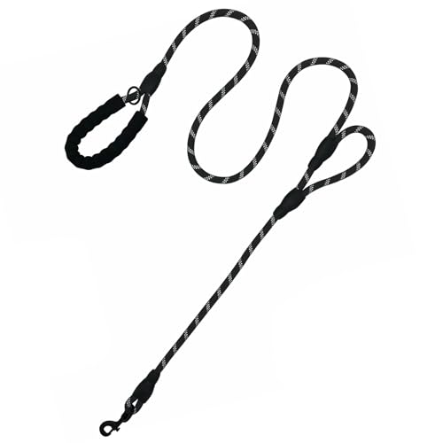 Eyeleaf Guinzaglio per Cani Taglia Grande con Impugnatura Imbottita doppio Maniglia Riflettente Guinzaglio per Cani Corda 1,5 Metri Nero