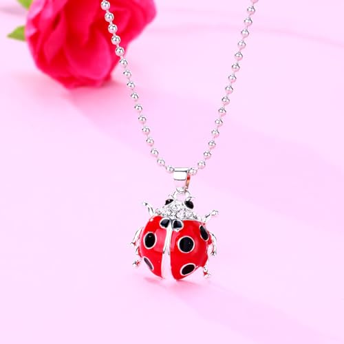 Cute Red Ladybug Pendant Necklace for Women Dainty Beetle CZ Charm Choker Fashion Lovely Animal Funny Coccinella Septempunctata Beaded Chain Necklaces Jewelry Birthday Halloween Party Gifts3