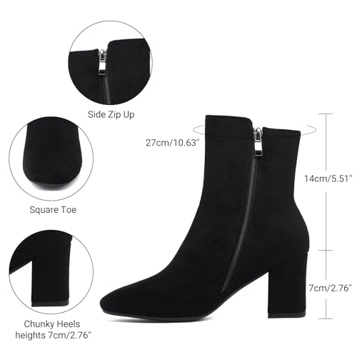 Image of Caradise Womens Chunky Block Heel Booties Zip Up Square Toe Ankle Boots