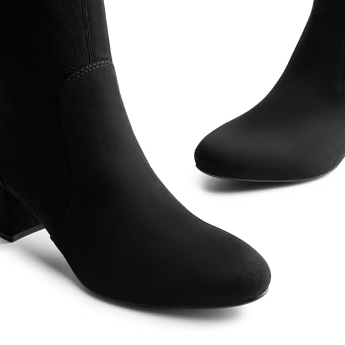 Dream Pairs Women'S Fitted Stretch Ankle Boots Fashion Low Chunky Heel Almond Toe Fall Heeled Booties Shoes,Size 6,Black-Suede,Sdab2414W thumb #4