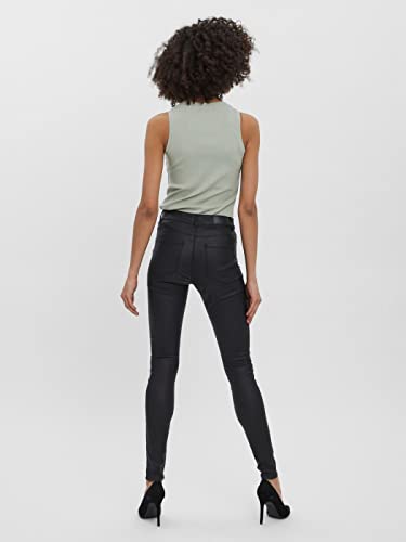 VERO MODA Women Coated Skinny Fit Jeans PU Faux Leather Pants High Waist Stretch Trousers VMSEVEN, Colour:Black, Size:M / 30L, Z - Länge L30/32/34/36/38:L30 - Afbeelding 6