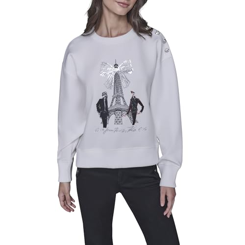 Karl Lagerfeld Sudadera de Manga Larga con Cuello Redondo para Mujer, Blanco Suave, M