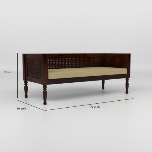 Image of Solid Sheesham Wood 3 Seater Sofa for Living Room | Wooden Couch for Hall | Set with Base Cushion for Office & Lounge | Rosewood, (Walnut)