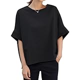 [Gdnelhuonox] リネン tシャツ レディース 五分袖 サイドスリット ドルマンスリーブ トップス プルオーバー 大きいサイズ ゆったり 無地 カジュアル 夏