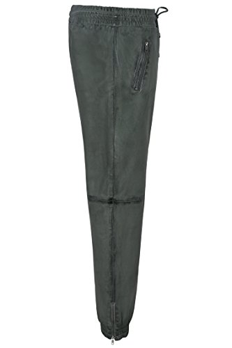 Men's Real Leather Trousers Grey Napa Sweat Track Pant Zip Jogging Bottom 30403