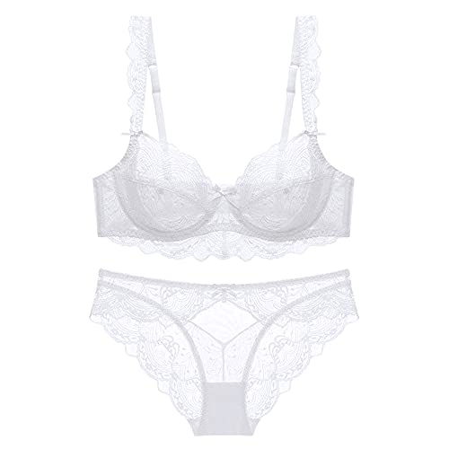 Women's 2 Piece Lace Balconette Sheer Bra and Panty Underwired Sexy Lingerie Set Push Up Bras(White,34A) Women's 2 Piece Lace Balconette Sheer Bra and Panty Underwired Sexy Lingerie Set Push Up Bras(White,34A)