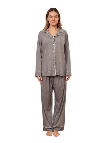 Image of Pajamas for Women Long Sleeve Pajama Set 2 Pieces Lounge Sets Sleepwear Pjs Ladies Sleepwear Button Down Nightwear