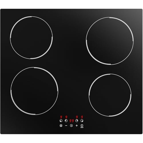 BOOVAL Induktionskochfeld 60cm Einbau – 4 Zonen, 6000W, Kochfeld Induktion, Touch-Bedienung, 9 Stufen, Timer, Restwärmeanzeige, Überhitzungsschutz, Kindersicherung, BIH604T Schwarz
