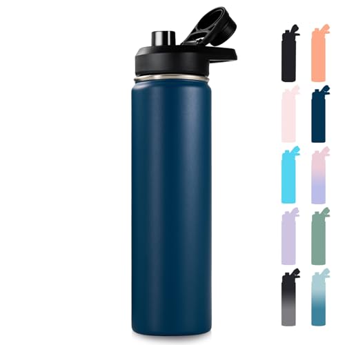 Image of Fijinhom Insulated Water Bottle with Handle, 304 Stainless Steel Water Bottles with Wide Mouth, Double Wall Vacuum Sports Water Bottle, BPA Free, Keep Cold and Hot, 24 Ounces, Navy Blue