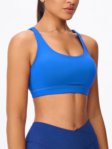 Image of Women's Strappy Sports Bras Light Compression Crop Criss Cross Back Padded Workout Yoga Bra Supportive U Neckline