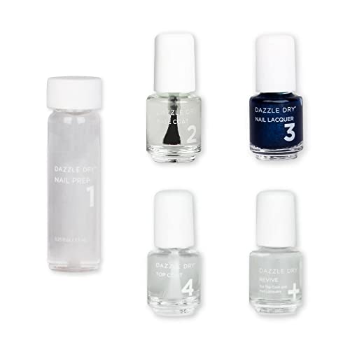 Dazzle Dry Mini Kit 4 Step System - Justice, a dark blue shimmer in a cobalt base with subtle teal speckle. Full coverage. (5 Piece Kit)