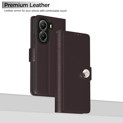 Image of Pikkme Flip Cover Leather Finish | Inside TPU with Card Pockets | Wallet Stand and Shock Proof | Complete Protection Button Flip Case for Poco X7 Pro 5G(Coffee)