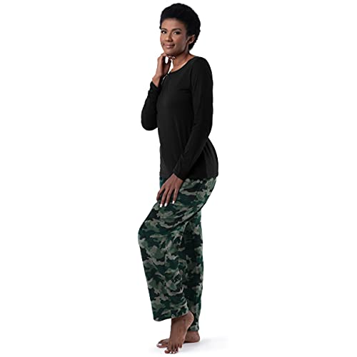 Image of Fruit of the Loom Women's Sueded Jersey Crew Top and Fleece Pant Sleep Set