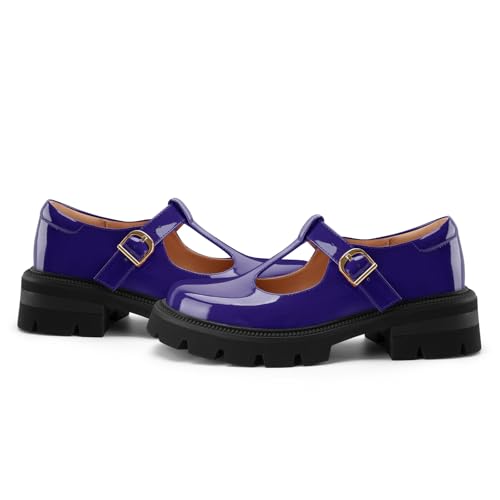 Women's T Strap Mary Jane Oxford Shoes Low Platform Chunky Heel Patent Leather Lug Sole Closed Round Toe Ankle Strap Comfortable Dressy Pumps2