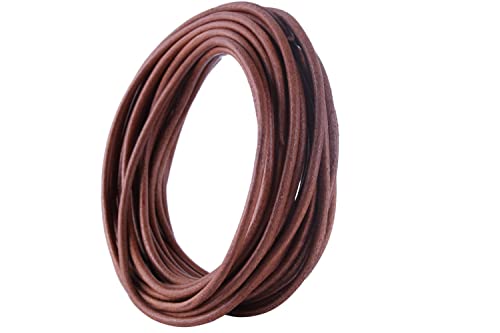 KONMAY 9.1 Meters 4.0mm Dark Natural Round Real Leather Cord for Jewellery Making and Craftin