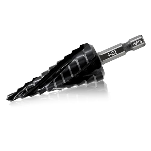 FOCSTOL Foret Étagé Cobalt 4-22mm - Quatre Cannelures Hélicoïdales Foret Étagé HSS M35 avec Queue Hexagonale à Changement Rapide pour Acier Inoxydable...