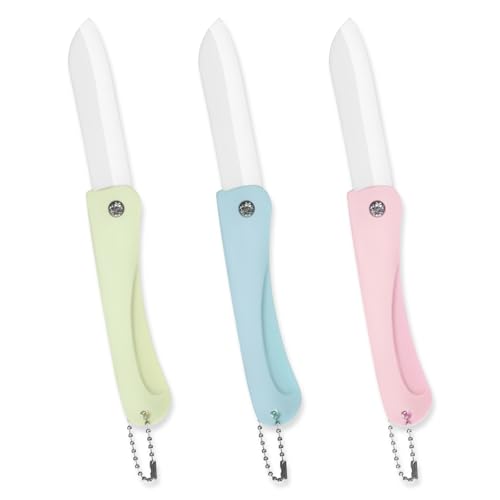 Xyembu 3PCS Ceramic Folding Knifves Handy Fruit Knife Ultra Sharp for Fruit and Vegetable Small Portable Kitchen Knife for Travel, Picnic, Camping