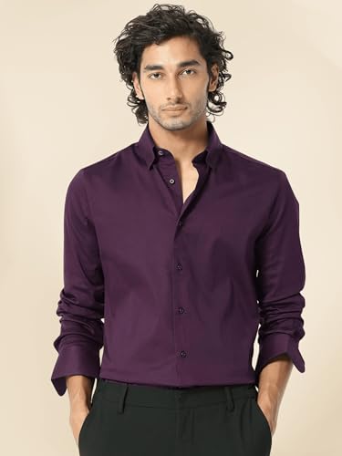 Image of IndoPrimo Men's Satin Shirt with Spread Collar Neck Line Solid Pattern Full Sleeves Regular Fit Western Style and Standard Length