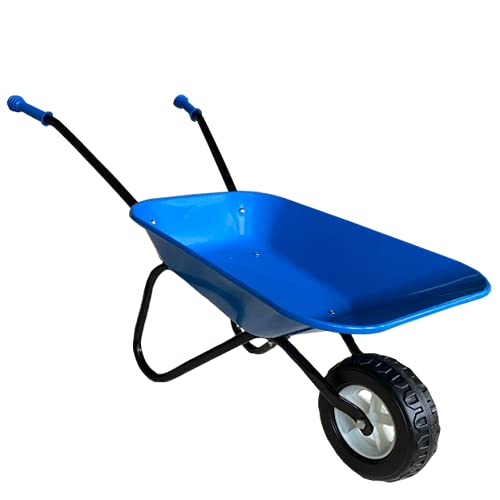 ASC - Child Kids Metal Wheelbarrow - Metal Tray & Frame, Rubber Handles, Puncture-Resistant Tire, Blue & Black - Outdoor, Educational, Farm, Gardening Toy, Play, Game