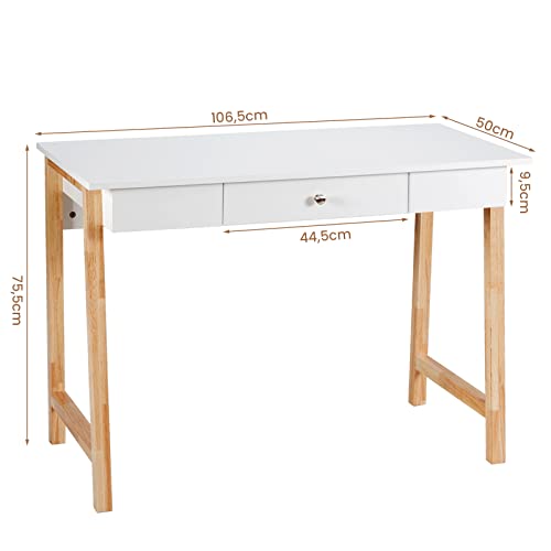 GOPLUS Bureau met lade, werktafel met massief houten poten, make-uptafel zonder spiegel, Scandinavische stijl, voor werkkamer, kinderkamer, belastbaar tot 50 kg, kleurkeuze - Afbeelding 4