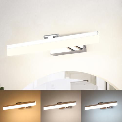 ECOBRT Lámpara de Espejo Baño LED 40.5CM, 3 Temperaturas de Color 3000K/4000K/6000K, 9W 510LM Aplique Espejo Baño Moderno Impermeable IP20 (Cromo)
