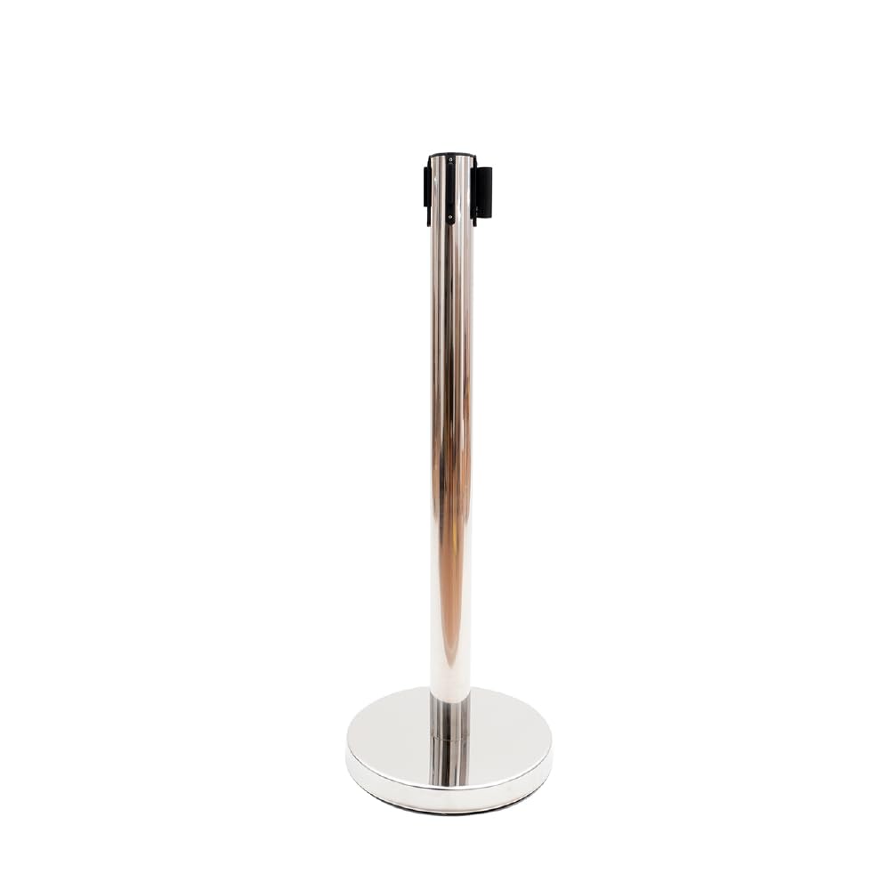 Normaluz BA50190 - Señalización Divisora Homologada Poste Separador Negro Con Cinta De 2 Metros Color Negro Acero Inoxidable 910x51x320mm