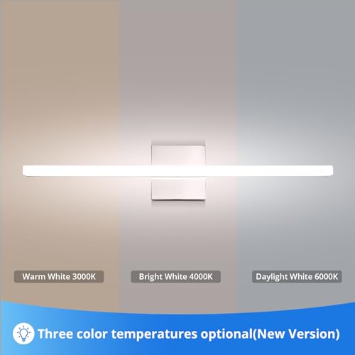 Image of Combuh Modern Bathroom Vanity Light Fixtures, Chrome Wall lamp Above Mirror | 24 Inch Long, Soft Shadow Free, Linear Design, Restroom Lighting Bar, IP44 Rustproof, Iluminacion para Tocador, 3CCT Dimmable